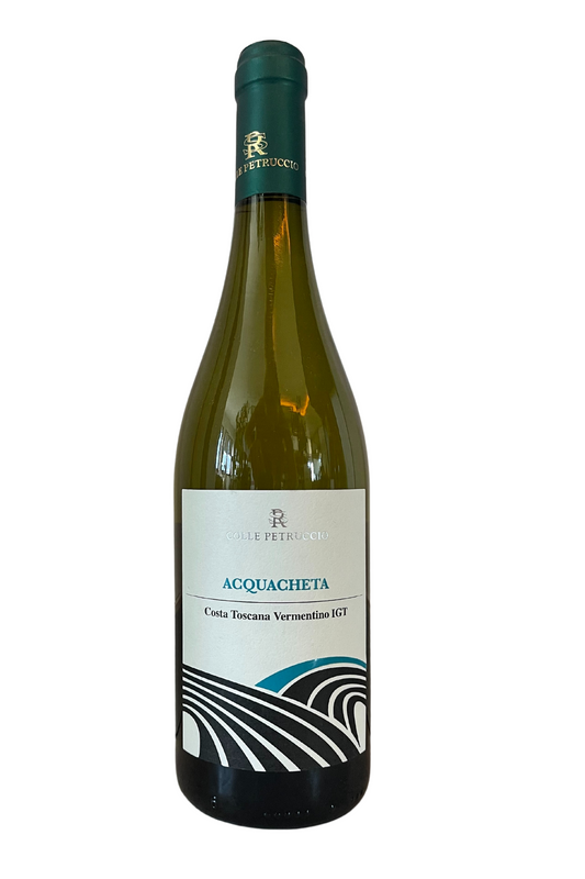 Vermentino "Acquacheta" IGT 2022 - Azienda Agricola Colle Petruccio.: Frutta e fiori estivi. Un vino piacevole e fresco. Raccolta e conservazione delle uve, pressatura a bassa temperatura in atmosfera inerte; fermentazione del mosto fiore a temperatura controllata (max 16°C). Fermentazione malolattica non svolta. Maturazione in acciaio per tre mesi con le fecce fini. Imbottigliamento a partire dal mese di gennaio successivo alla vendemmia.