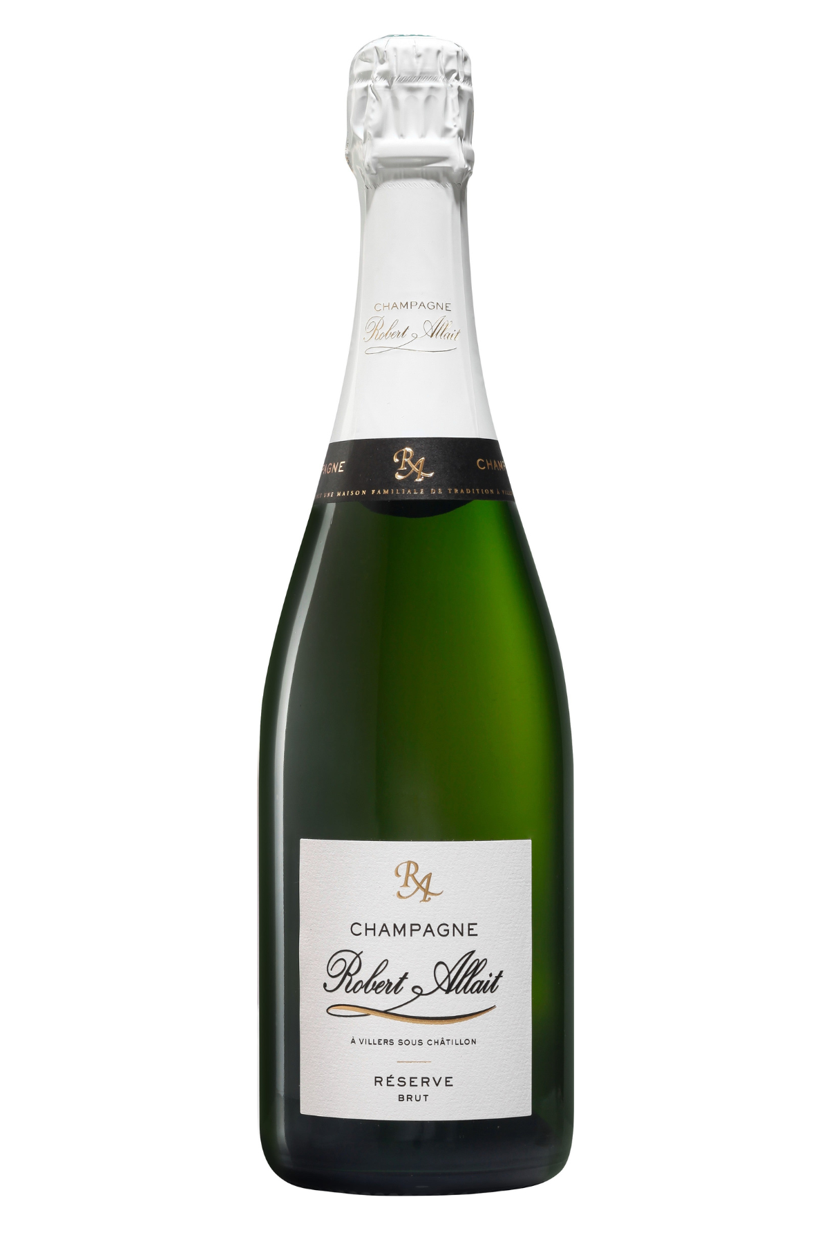 bottiglia 750ml bollicine Champagne Cuvée Reserve Brut - Champagne Robert Allait. Provenienza Francia. Abbinamenti: risotto con asparagi di bosco, pollo con funghi Champignon, insalate di frutta. Ordinalo online su Sparkleitaly.it 