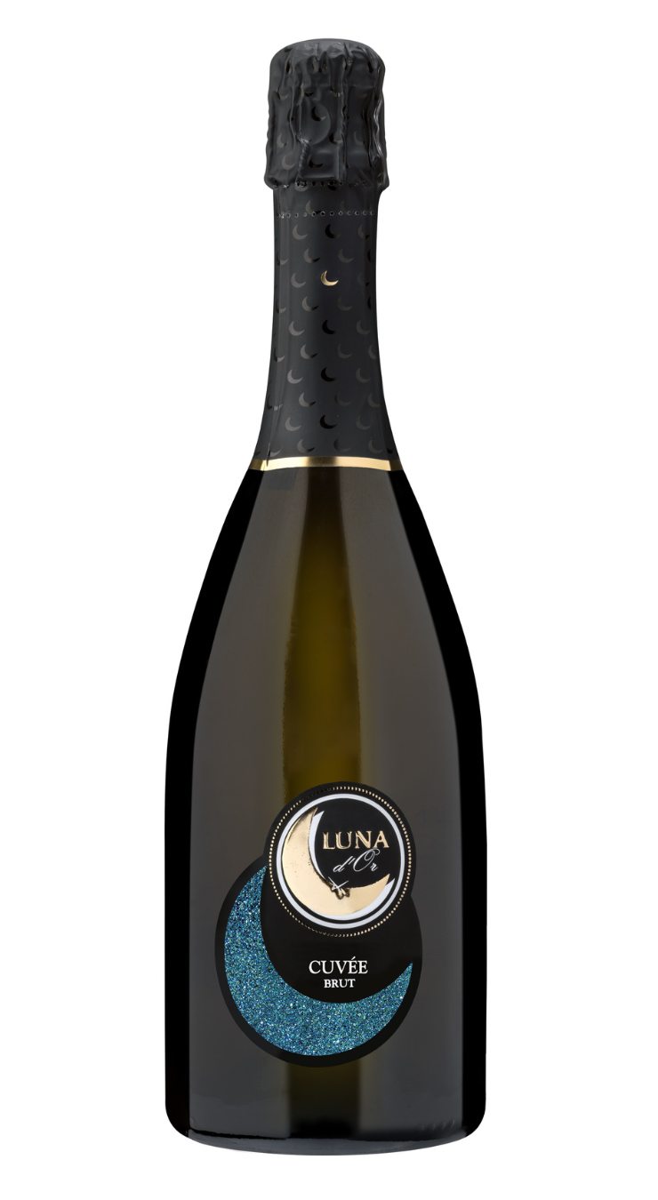 vino spumante Luna D'Or Spumante Brut - Le Contesse. Con etichetta Luna, luna blu come logo.  Adatto come aperitivo ma grazie alla sua versatilità, accompagna bene primi piatti, carni leggere e portate di pesce. Trovalo online su Sparkleitaly.it