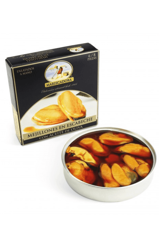 "Mejillones" Cozze Giganti dell'Atlantico in Salsa Escabeche - 8/12 Mejillones- Mariscadora. Provenienza Spagna. Perfette per le tue tapas. Disponibile online su Sparkleitaly.it