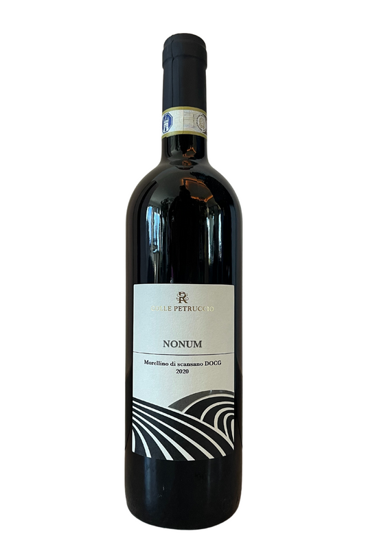 Morellino di Scansano "Nonum" DOCG 2022 - Azienda Agricola Colle Petruccio.Profumo intenso e deciso. Persistente sentore di frutti rossi, nota floreale di viola e sicomoro, grande mineralità. Al gusto è rotondo, morbido, presenza equilibrata dei tannini.Ottimo in abbinamento a piatti a base di carni arrosto, bistecca, verdure grigliate, formaggi stagionati. Acquistalo online su Sparkleitaly.it